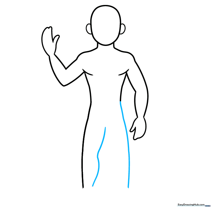 Extending the torso lines to define the outer shape of the legs.
