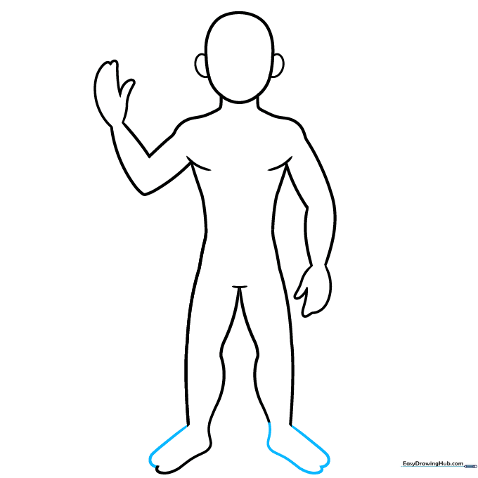 Closing the foot outlines to finish the full body sketch.