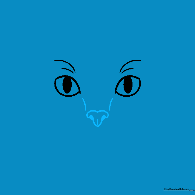 Detailed sketch of a cat nose and muzzle area showing the triangular nose and nostril placement.