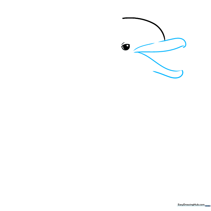 Drawing the open mouth of a dolphin using a V-shaped line structure.