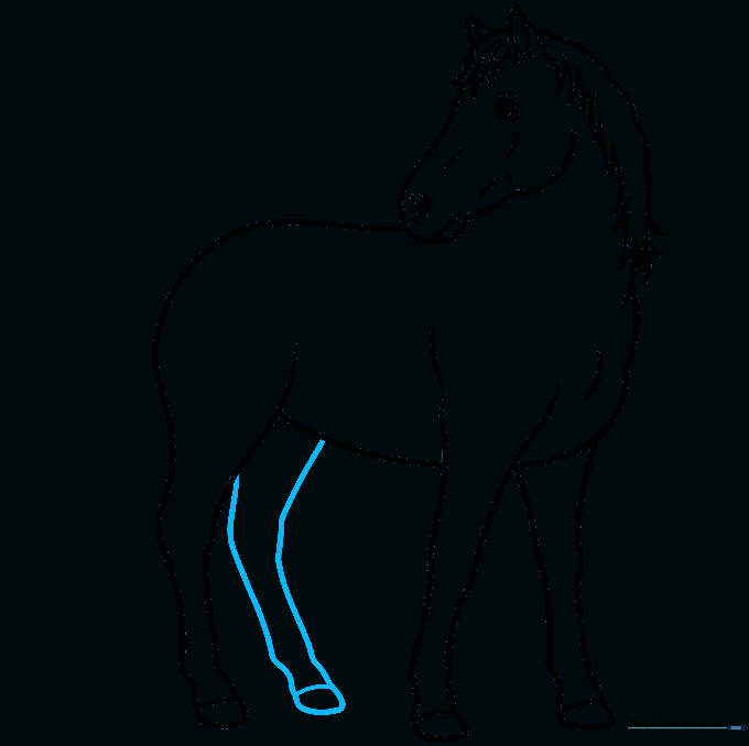 Adding the final rear leg to complete the horse's base structure.