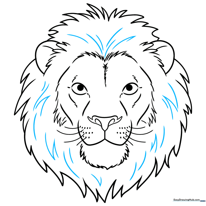 Finalizing the texture of the lion's mane with additional fur strokes.