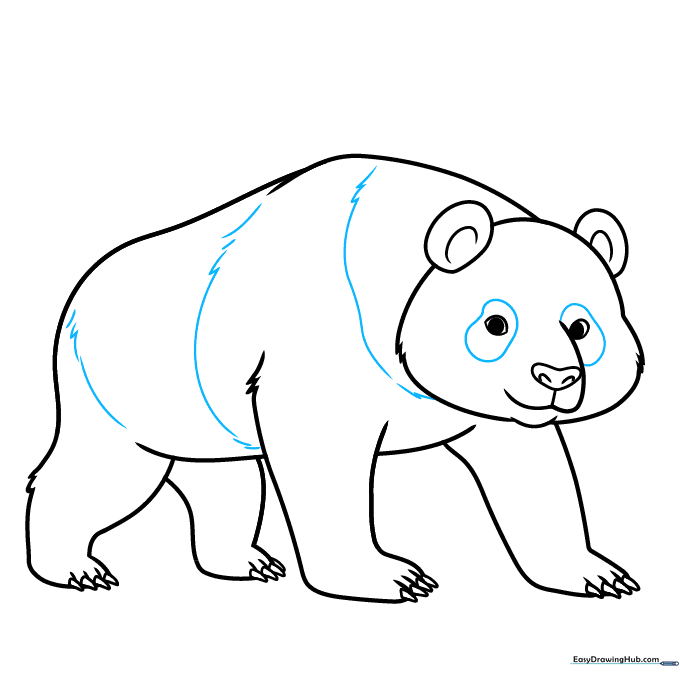 Adding the iconic panda eye patches and final fur texture details.