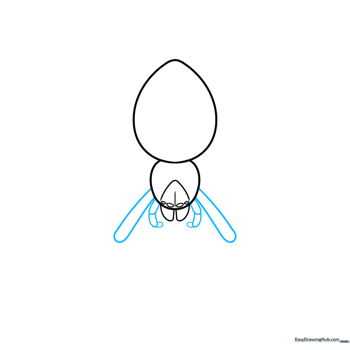 Sketch showing the addition of jointed pedipalps and the initial segments of the spider's front legs.