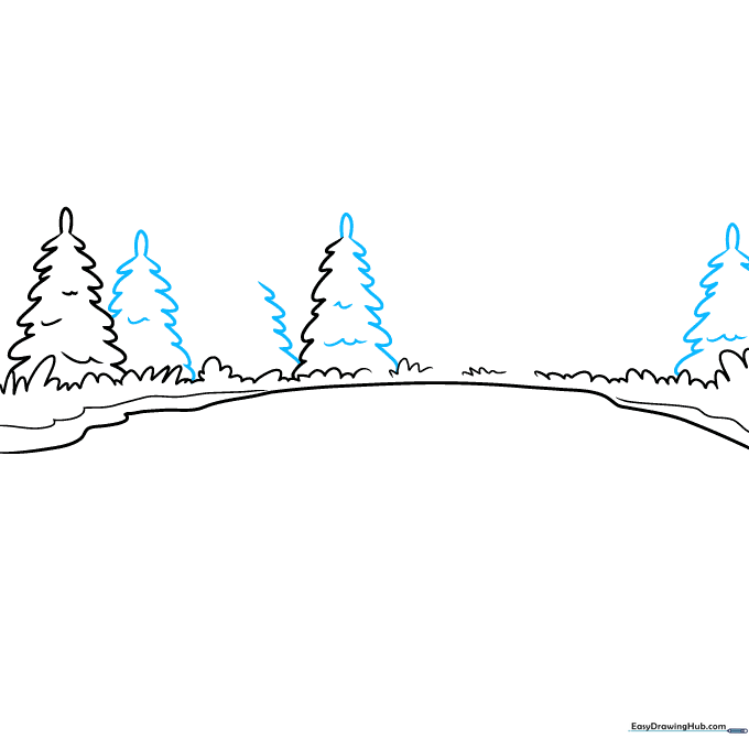 Pencil sketch showing multiple overlapping tree shapes to create a forest effect.