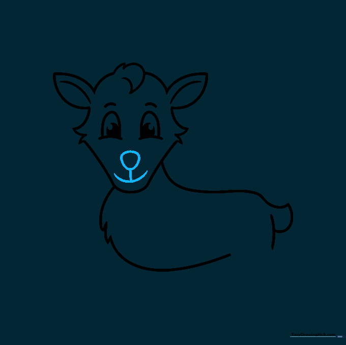 Drawing the reindeer's nose and happy smiling mouth.