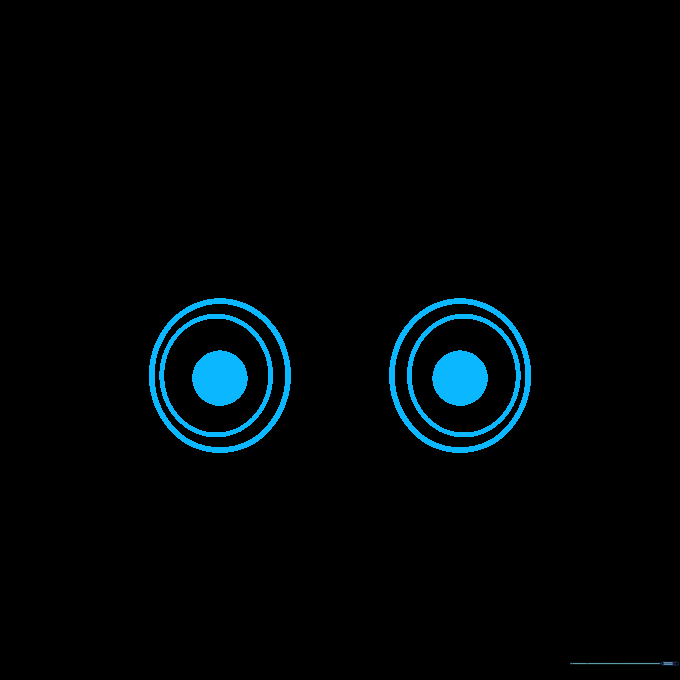 Close-up of a hand-drawn robot eye consisting of three concentric circles with a shaded pupil.