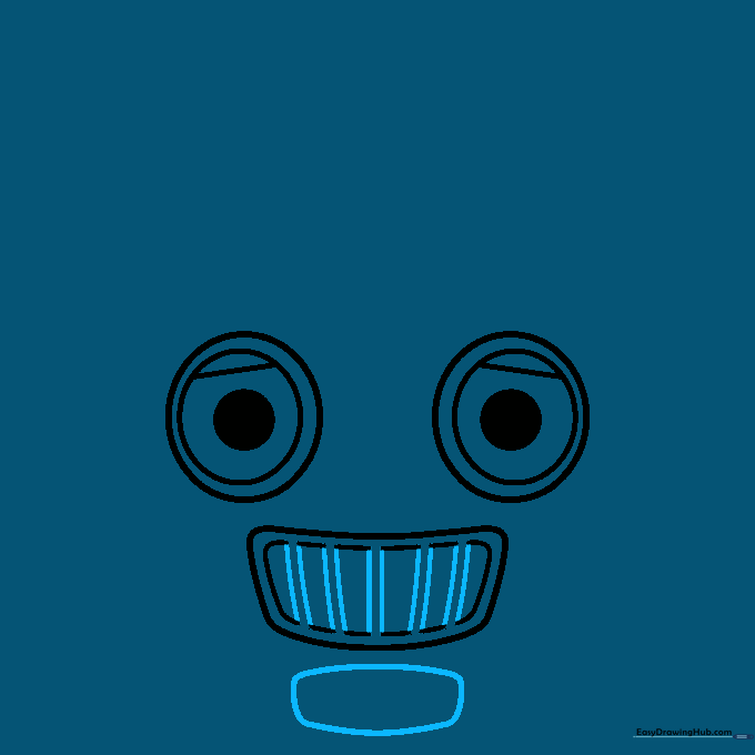 Robot mouth with vertical grill lines and a rounded rectangular chin shape underneath.