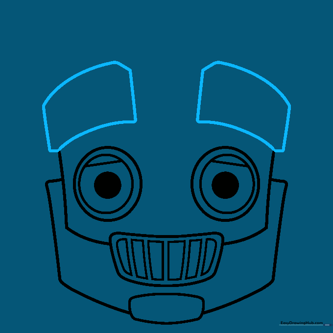 Robot face with two rectangular eyebrows added above the eyes.