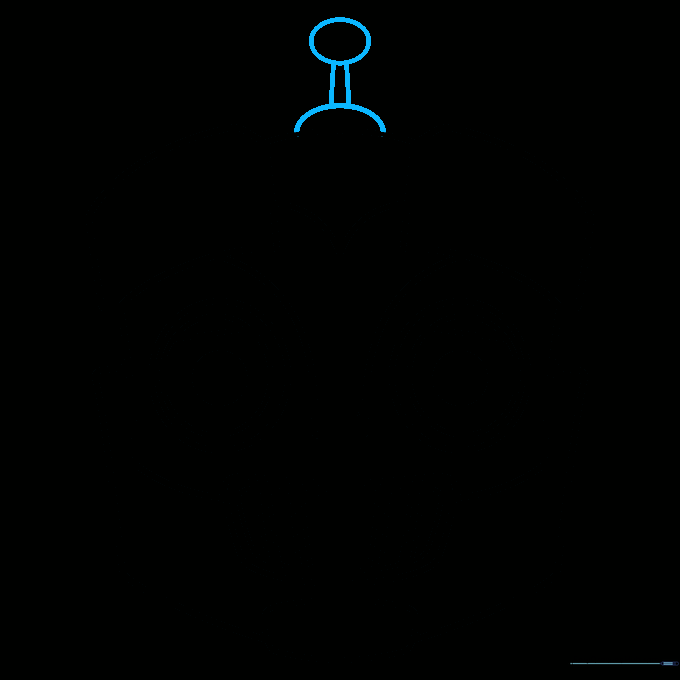 Robot head with a completed antenna featuring a half-circle base and an oval top.