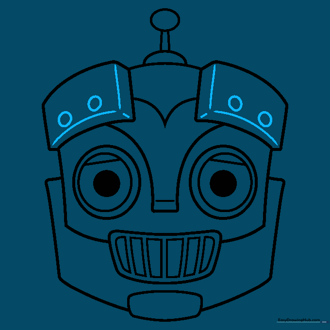 Detailed robot eyebrows with added bolt-like circles and parallel lines for a 3D effect.
