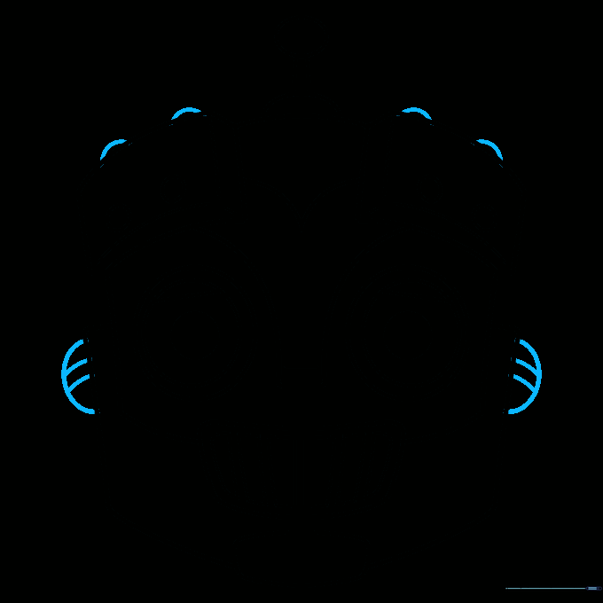 Completed robot face outline with additional decorative half-circles on the cheeks and forehead.