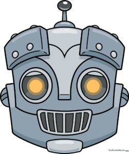 Colorful, friendly robot face illustration designed for kids' drawing tutorials.