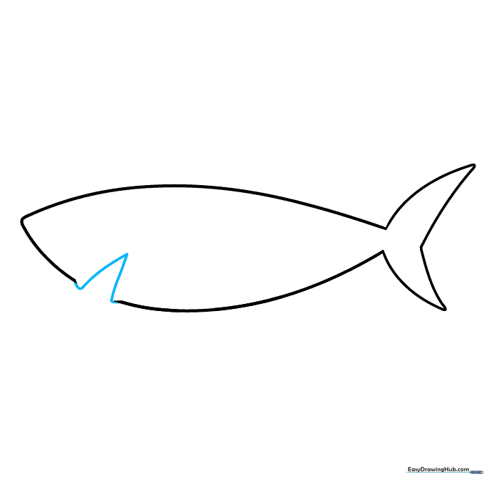 Adding a V-shaped line to the shark's head to define the open mouth.