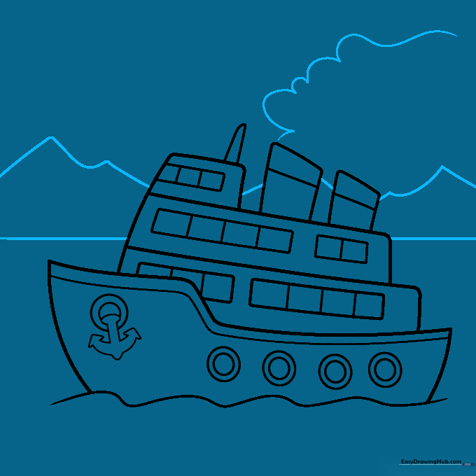 Adding a horizon line, mountain silhouettes, and clouds to the background.