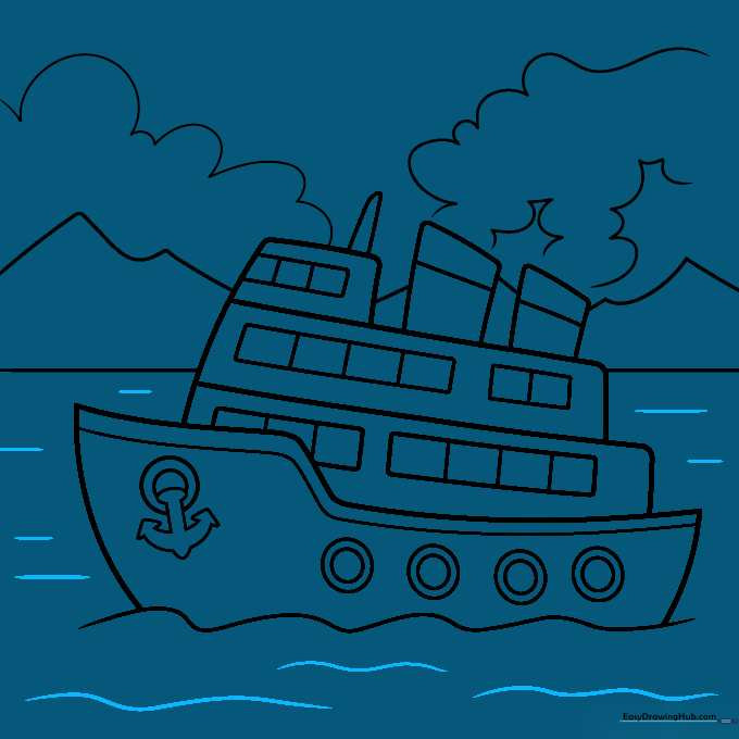 Adding detailed water ripples and waves around the base of the ship.