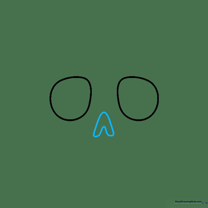 An upside-down V shape with rounded corners drawn between the two eye sockets.