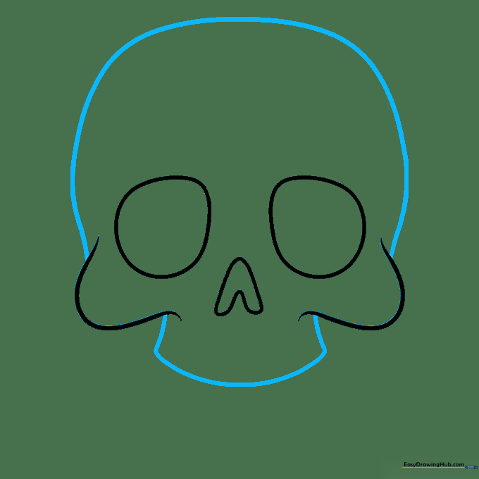 A large semi-circle forming the top of the skull connected to the lower face structure.