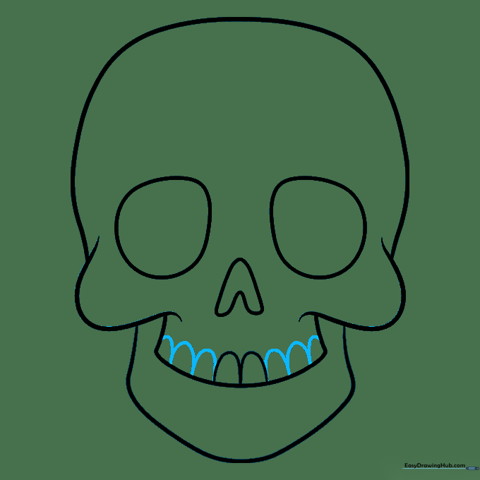 Drawing additional teeth on the upper jaw using semi-oval shapes.