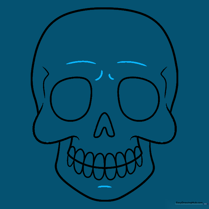 Adding brow details and outlining the final skeleton face with a marker.