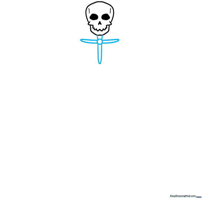 Skeleton drawing showing the neck circle and shoulder bone guides.