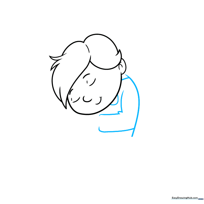 Adding a curved line for the shirt collar and the top of a blanket.
