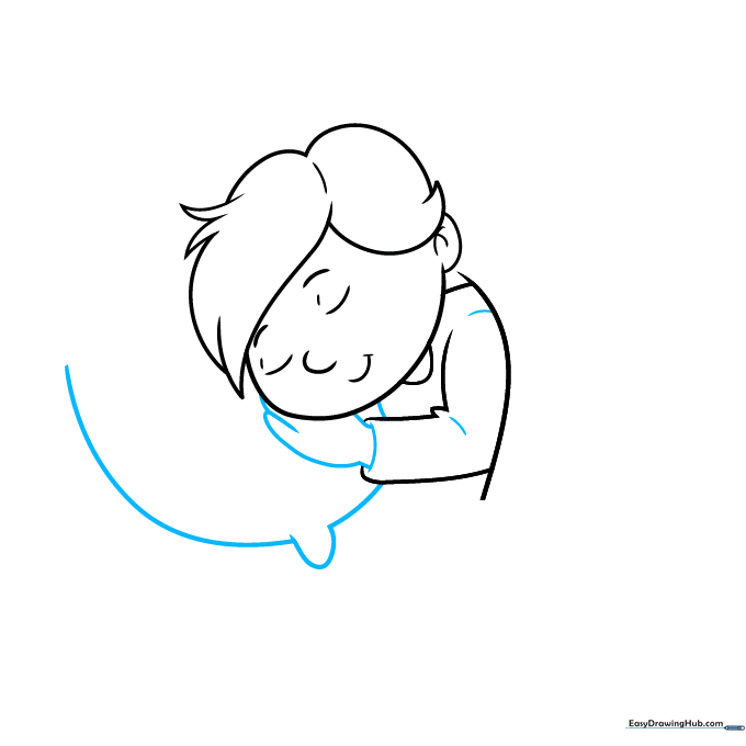 Sketching a hand resting on the blanket and the outline of a pillow.