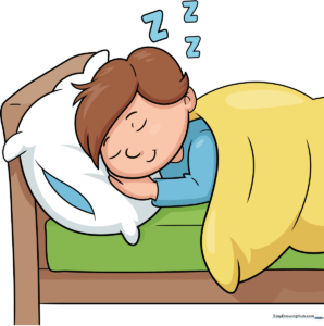 A colorful, finished drawing of a cartoon character sleeping peacefully in a bed.