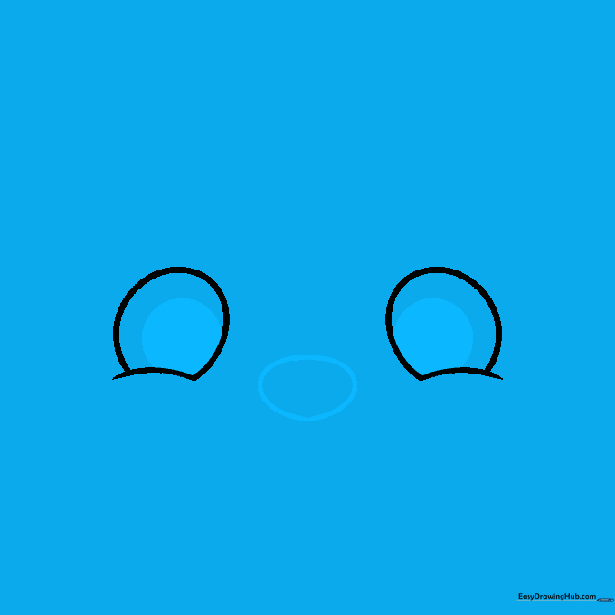 Drawing the pupils inside the eye patches and a small nose oval in the center.
