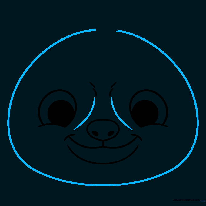 Drawing a large oval head shape around the facial features.