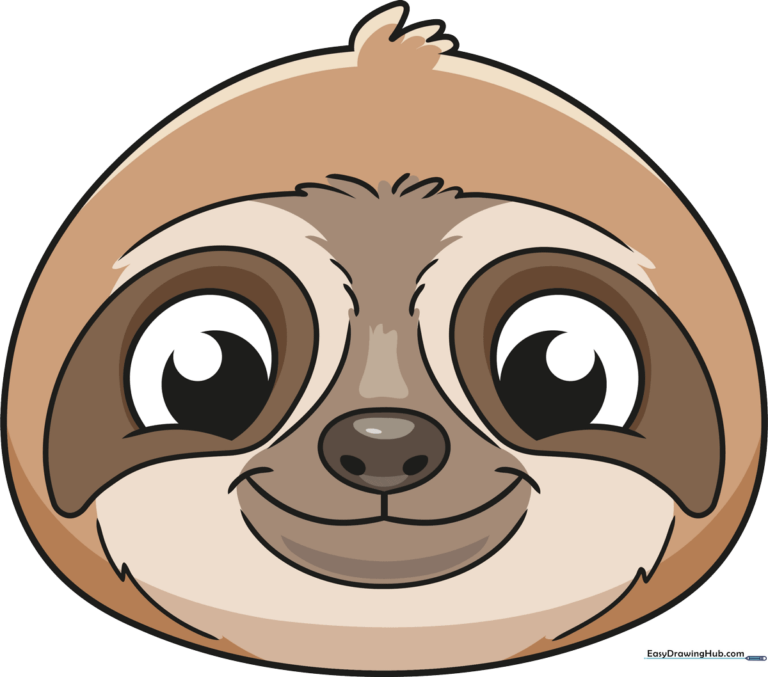 A friendly, finished cartoon sloth face illustration.