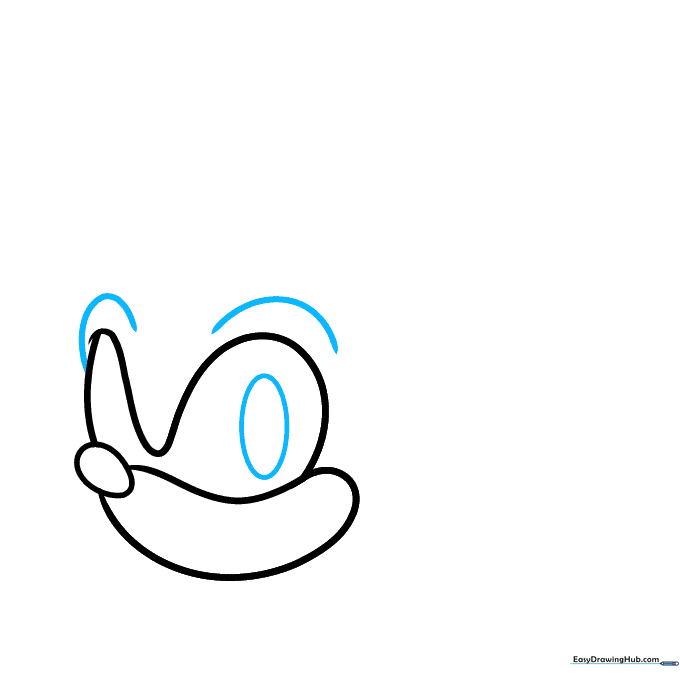 Adding pupils and arched eyebrows to give Sonic character.