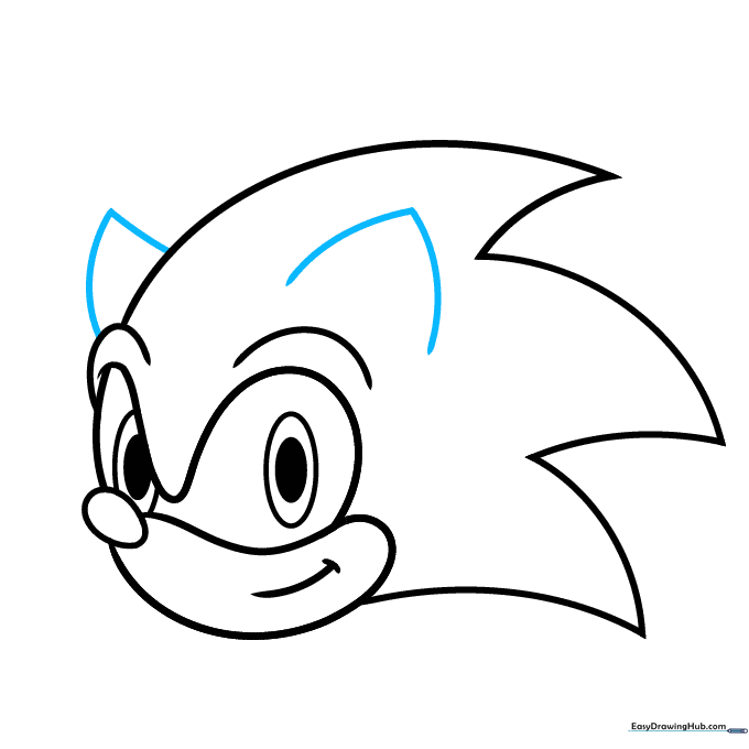 Adding the pointed ears to the top of the head.