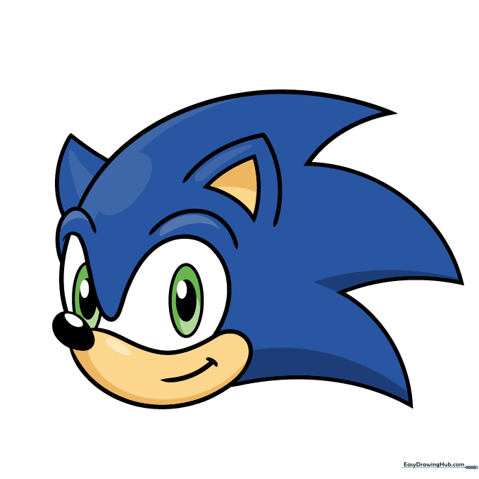 The finished, colored Sonic face drawing.