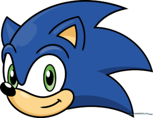 Colorful, finished illustration of Sonic the Hedgehog's face.