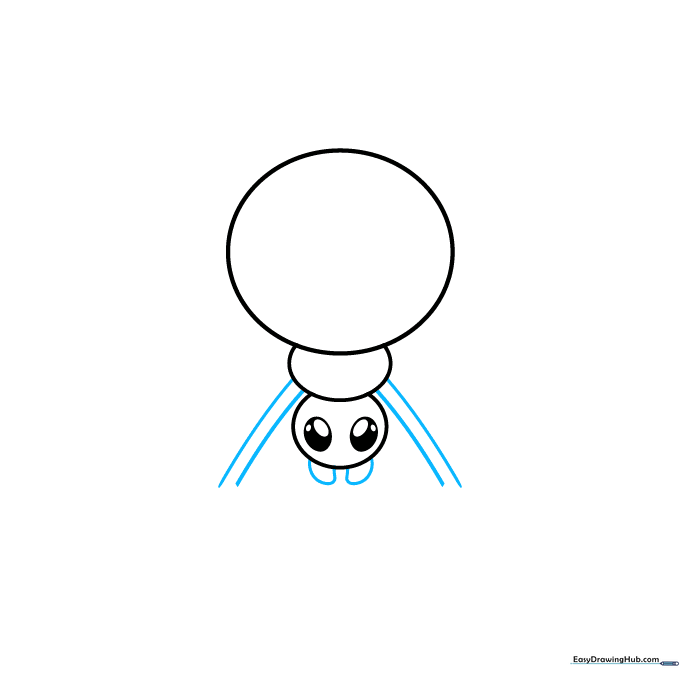 Spider face with mouthparts added and eight lines indicating the start of the legs.