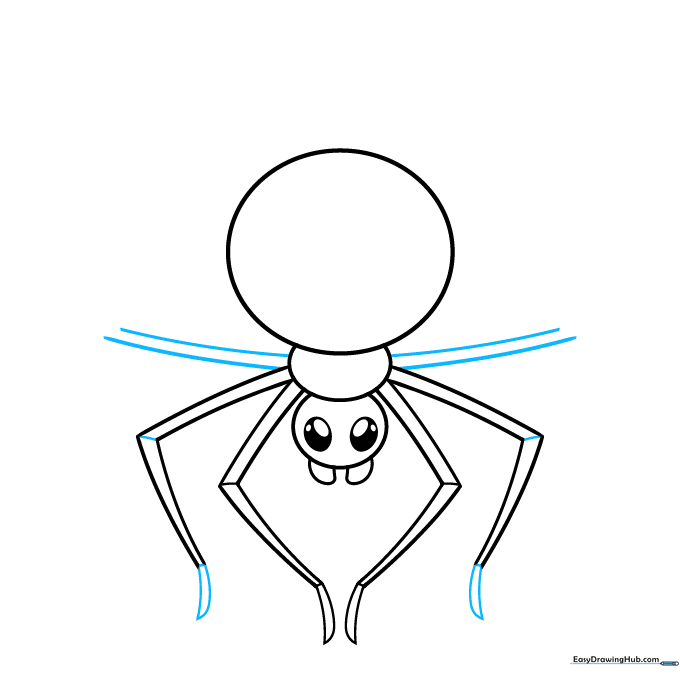 Adding small feet and joint details to the spider legs.