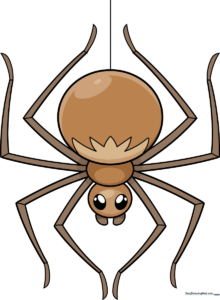 A friendly, colorful cartoon spider hanging from a web, perfect for kids to draw.