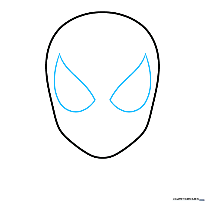 Two large, leaf-shaped eye outlines sketched on the Spider-Man mask