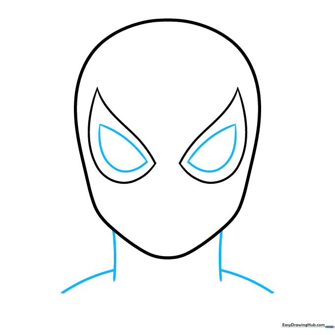 Detailing the eye shapes and adding the neck structure for Spider-Man
