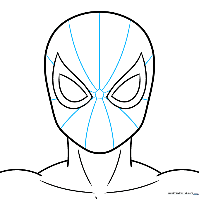 Adding the central pentagon and radiating web lines on the mask