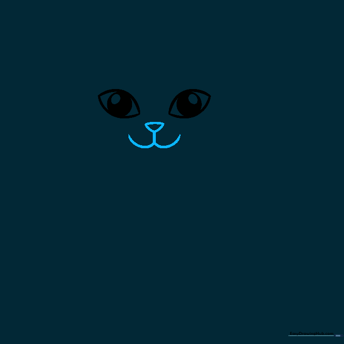A small triangular nose and a simple curved mouth added below the cat's eyes.