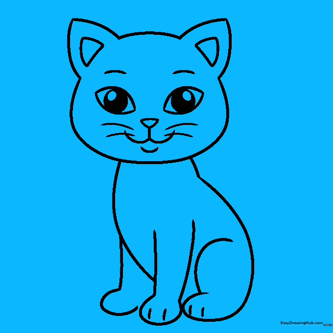 The completed cat outline with a long, curved tail.