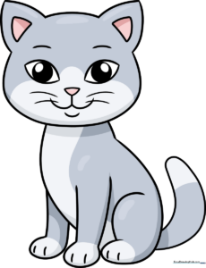 A friendly, finished cartoon cat illustration, perfect for kids to learn from.
