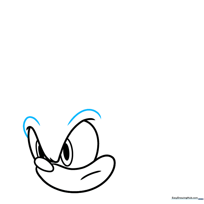 Drawing the thick, expressive brow lines above the eyes.