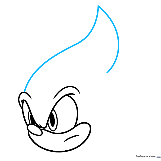 Sketching the first large, pointed quill on the side of the head.