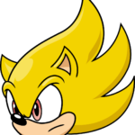 A vibrant, finished drawing of Super Sonic's face, showcasing his yellow fur and red eyes.