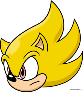 A vibrant, finished drawing of Super Sonic's face, showcasing his yellow fur and red eyes.