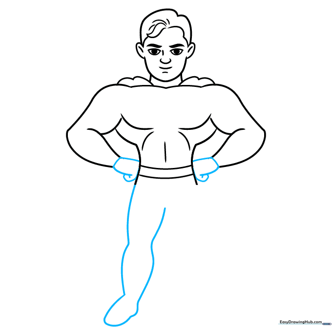 Drawing Superman's fists on his hips and starting the legs