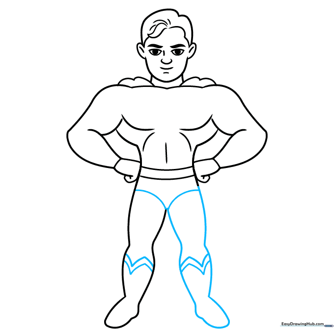 Drawing the legs and boot tops for the Superman character